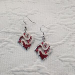 Vintage Red & Pink Enamel Swirl Dangle Silvertone Earrings - Women Jewelry